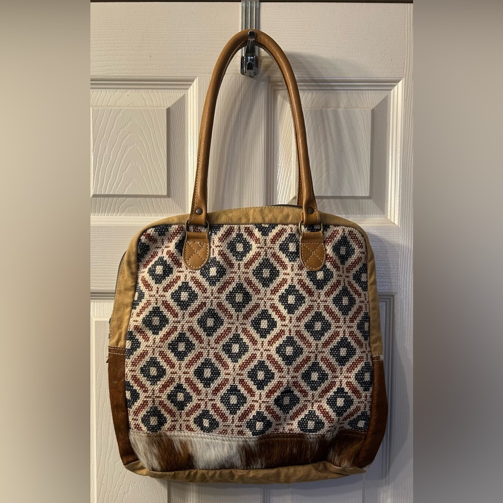 OHLAY TOTE Wool Canvas
Hair-on Genuine Leather women bag western handbag